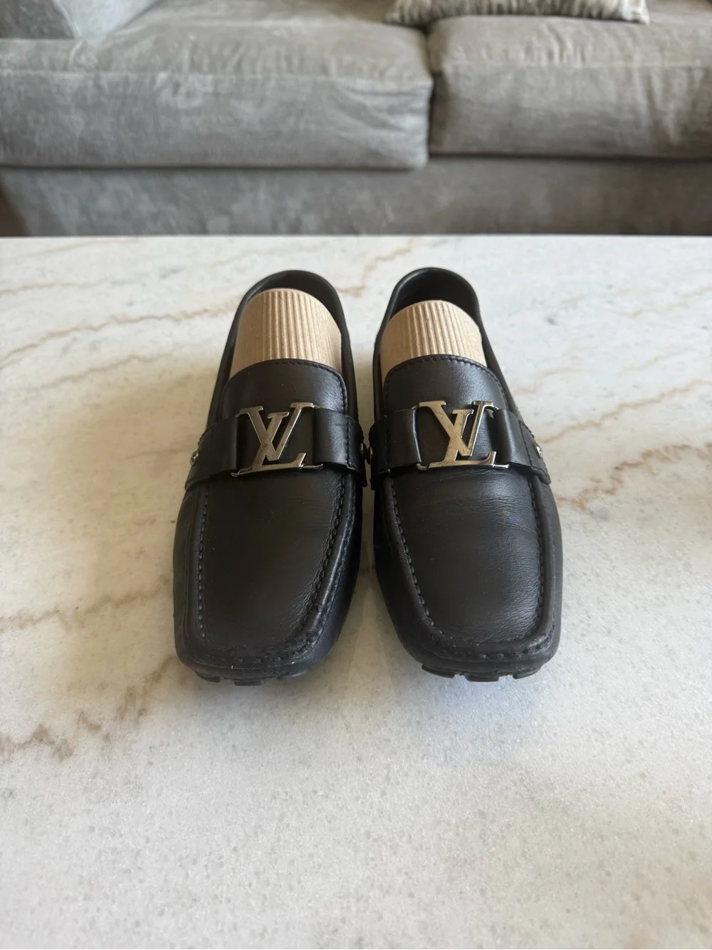 Louis Vuitton Black Leather LV Logo Penny Loafers